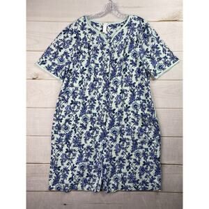 Adonna Nightgown XXL Multi Floral Satin Trim Waffle Weave Pockets Cottagecore